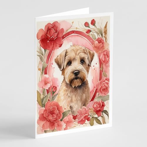 Caroline's Treasures DAC4595GCA7P Wheaten Terrier Valentine Roses Greeting Cards Pack of 8 Blank Cards with Envelopes Whimsical A7 Size 5x7 Blank Note Cards
