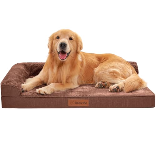 Image of Waterproof Dog Bed for Small Dogs - Orthopedic Memory Foam Puppy Couch Sofa, Removable Cover & Anti-Slip Bottom, 44x32 Inches, Brown