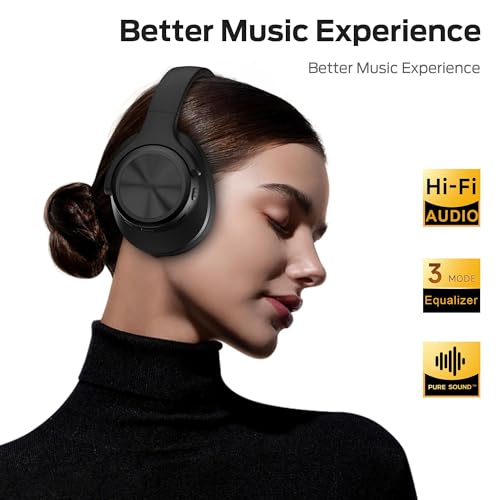 Image of Oraolo Mission 200 Bluetooth Headphones, Wireless Over-Ear Bluetooth with 3 EQ Modes,60H Playtime,Low Latency HiFi Stereo Foldable Lightweight Headset,Deep Bass for Home Office Cellphone PC Ect,Black