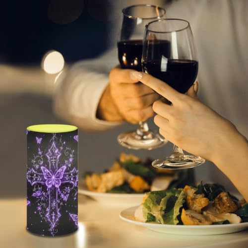 Image of Poceacles Flameless Candle Battery Powered with Remote Control 12 Colors 4 /8 Hours Timer LED Night Lights Pillar Candle Tealights Home Indoor Decor, Cross Butterfly Floral Violet