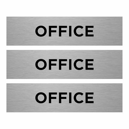 Slimline Aluminium Office Door Sign from ViroDisplay® - Rigid Brushed Silver Aluminium 200 x 50mm - Durable Printed Surface - Self-Adhesive Fixing (Pack of 3)