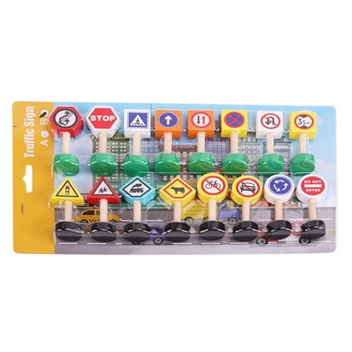 Gomice Señales de tráfico para niños, letreros de tráfico de Juguetes para niños - 16x Niños Señales de tráfico Playset,Detener el Juego de Seguridad, Bloques de señal de Cruce de Madera, Juego de