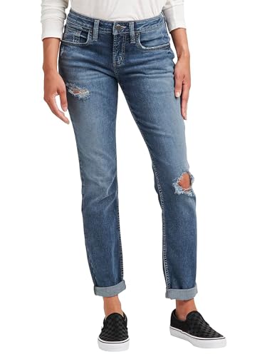 Authentic by Silver Jeans Women's The Curvy Mid Rise Boyfriend Jean