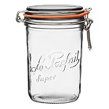 Le Parfait Super Terrine 1L (32oz) French Glass Canning Jar with Airtight Rubber Seal & Wire Bail Closure - BPA-Free Preserving Jar for Water Bath Canning, Food Storage & Gifting - Made in France