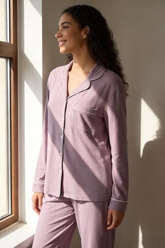 Image of HEARTNICE Womens Pajama Set, Soft Long Sleeve Pajamas & Long Pants with Pockets, Button-up Sleepwear Lounge Pjs