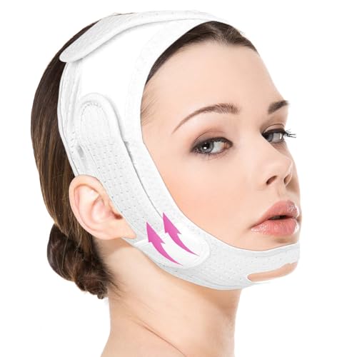 Reductor de doble mentón reutilizable en V, correa adelgazante facial en V, máscaras faciales, cinturón de elevación en forma de V, máscara para mejorar la piel facial flácida (blanco)