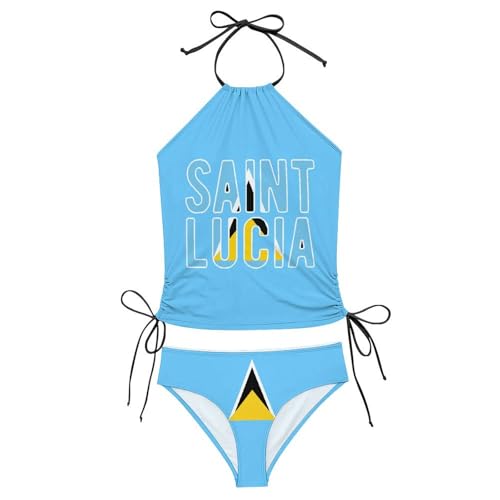Linkasi Flag of Spain Women's Sexy Thong Suspender Bikini Side Tie Triangle Bikini Set3