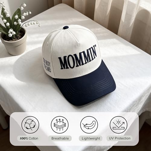 Image of Women's Mommin Trucker Hat - Vintage Two-Tone Ponytail Baseball Cap, Embroidered Adjustable Hat, Great Gift for Mom & Women