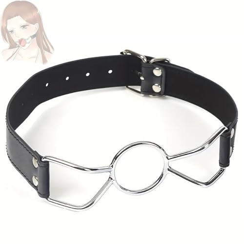 1 collar tórico de acero inoxidable con boca de araña de cuero sintético negro