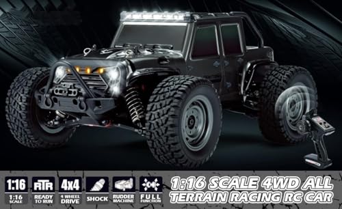 Image of 1:16 Scale All Terrain Remote Control Car, 4X4 High Speed 40 Km /h RC Truck 1 Rechargeable Batteries Waterproof Monster RC Crawlers with LED Light for Kids Boys (Remote Control Off-Road Truck)