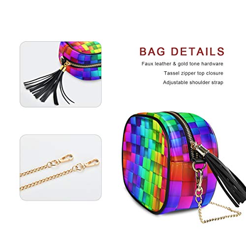 ALAZA Women's Rainbow of Colorful Boxes Cross Body Bag Chain Shoulder Handbag Purse with Tassel2