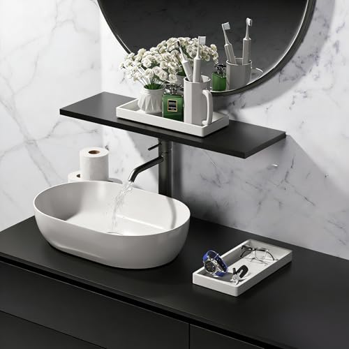 Image of BBK Bathroom Vanity Tray 7.8 in - 2 Pack(Small) Silicone Bathroom Tray for Counter, Perfume Key Trinket Ring Tray, Decor Soap Dispenser Countertop Tray for Kitchen Sink Organization (White)