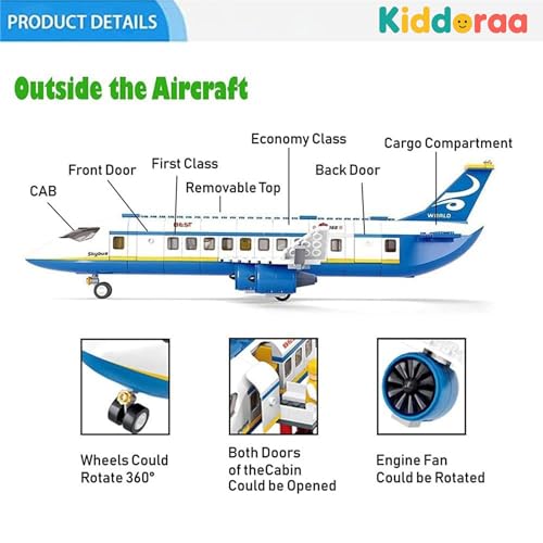 Image of Passenger Airplane Building Set - Complete Airport Playset with Shuttle Bus, Luggage Truck, Boarding Stairs & 7 Minifigures | STEM Toy Kit | 12 Months Manufacturing Warranty | 463+ Pieces