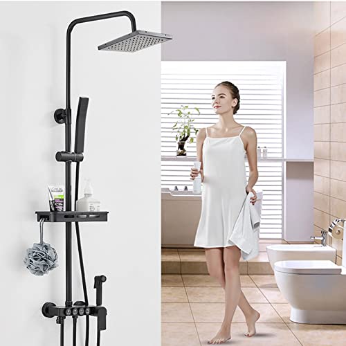 Pomme de douche haute pression combiné laiton réglable hauteur support rond noir - 5