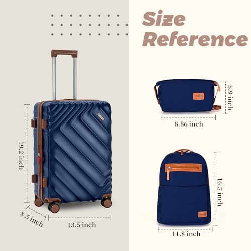Image of 3 piece Luggage Set Expandable Suitcase 22x14x9 Airline Approved Carry on, ABS Hard Case Suitcases with Spinner Wheels, TSA Lock, (DarkBlue, 3 Piece Sets(20 /BP /TB))