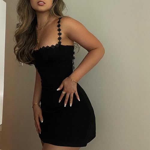 Image of Women Floral Mini Dress Bohemian Spaghetti Strap Sleeveless Bodycon A-Line Dress Short Cami Swing Dress Clubwear Y2K