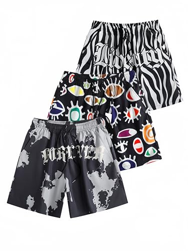 3 Pack Mens Swim Trunks Quick Dry Swim Shorts Funny Swimwear Bathing Suits Fashion Sport Casual Shorts