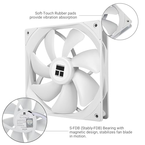 Image of Thermalright TL-C14CW CPU Fan 140mm Case Cooler, 4Pin PWM Silent Computer Fan with S-FDB Bearing Included, up to 1500RPM Cooling PC Cooling (White)