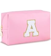 URSKYTOUS Initial Makeup Bag Personalized Preppy Cosmetic Bag Travel Toiletry Bag Waterproof PU S...