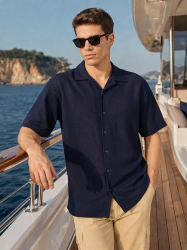 Image of Thomas Scott Men Premium Oversize Fit Casual Shirt | Short Sleeves | Camp Collar | Thai Crepe Polyester Fabric