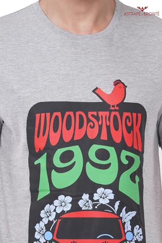 Image of ASTRAPE & BRONTE Men's Cotton Graphic Printed T-Shirt | Woodstock 1992 Design | Soft Breathable Half Sleeve Casual Tee