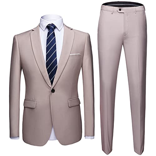 Men's One Button 2 Piece Suits Solid Formal Wedding Tux Blazer & Pants Casual Daily Party Dress Suit Jacket Set (Light Yellow,Medium)