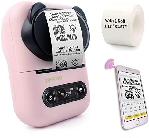 YiHERO Mini Label Printer Thermal Bluetooth Portable Label Maker-Compatible with Android & iOS, Multifunction for Business Clothing Mailing Office ...
