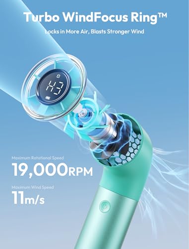 Image of Aecooly Portable Handheld Fan, Powerful Turbo Mini Fan, 19000 RPM High Speed Aero Ultra, 15H Max Cooling Time, 7 Speeds Aluminum Case, Pocket Rechargeable Personal Small Travel GIfts for Women-Green