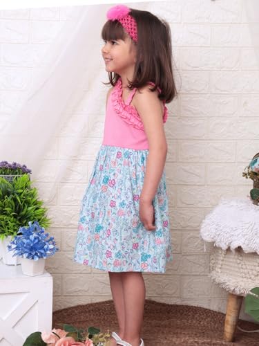 Image of Nautinati Baby Girls Strap Sleeve Fit & Flare Frock | Age 0-3 Years