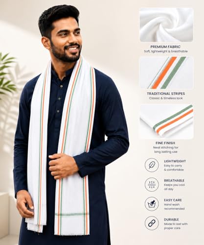 Image of Men's Cotton Gamcha Towel | Traditional Indian Angochha | Pure Cotton Soft & Absorbent Multipurpose Head Scarf | Lightweight Quick Dry Full Size Stole for Men & Women