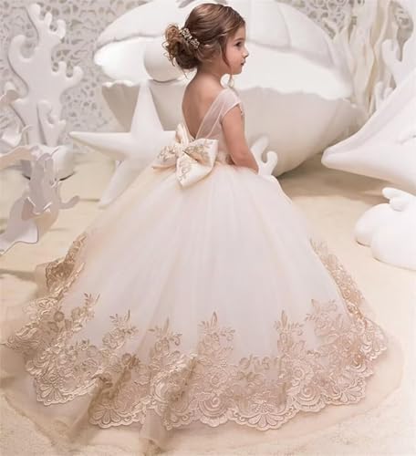 Flower Girl Dresses for Weddings Lace Appliques Kids Pageant Dresses Party Formal Dance Ball Gown with Bowknot2