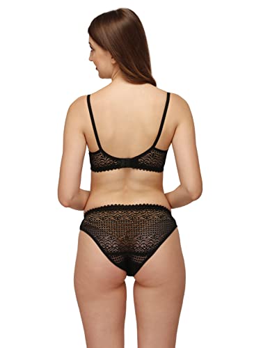 Image of Womens Cotton Solid Regular Bra & Underwear Lingerie Set
