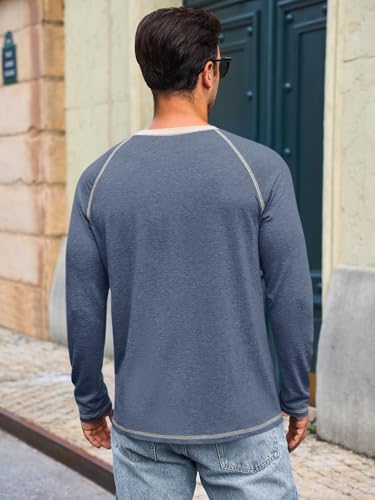 Runcati Mens Crewneck Shirts Long Sleeve Casual Basic T-Shirt Lightweight Vintage Tee Tops with Pocket4