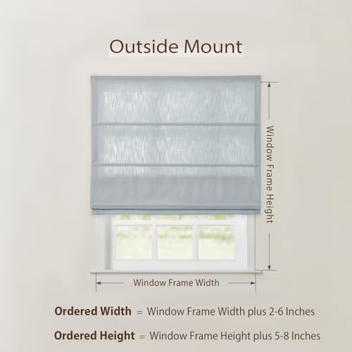 Image of TWOPAGES Isabella No Drill Cordless Roman Shade Linen Textured Cotton Roman Blind for Windows, Custom Made Room Darkening Blackout Roman Window Shade, Hardware Included, Blue Gray, 1 Piece