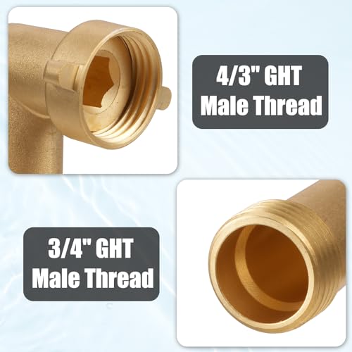 Image of SheeChung 90 Degree Water Hose Elbow For RV, Brass Garden Hose Elbow with Easy Grip Connector, For 3 /4 inch RVs Water Hose, Residential Outdoor Faucets, City Water Connector, 2 Pack