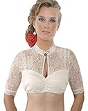 Moschen-Bayern Damen Dirndlbluse Spitze Rüschen Trachtenbluse festlich hochgeschlossen Stehkragen Creme Elfenbein