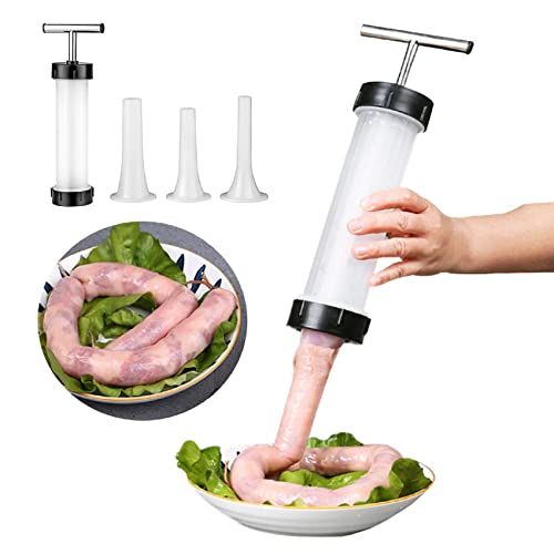 Korvstoppningsmaskin, manuell korvtillverkning, köttfyllning, hemlagad avtagbar snabb köttfyllning, korvtillverkning, rostfritt stål, korvstoppningsverktyg med 3 rör för köksanvändning