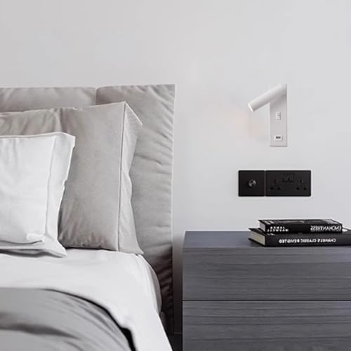 Lámpara de pared LED blanca para lectura con puerto USB y luz neutra