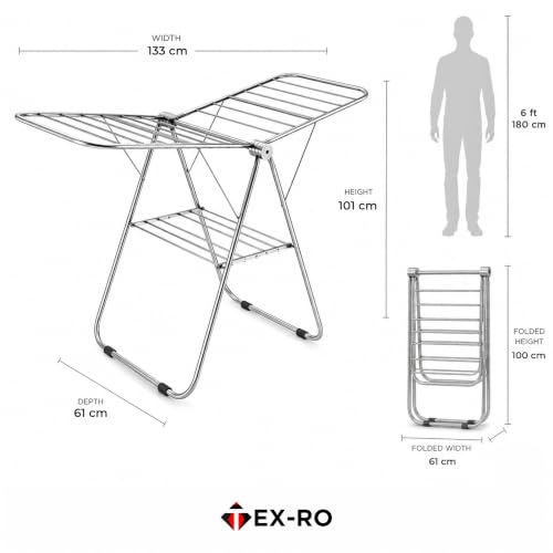 Image of TEX-RO Butterfly Clothes Drying Stand Foldable | Mild Steel Cloth Dryer Stand with Large Drying Rack | Clothes Hanging Stand for Indoor & Outdoor Use | Heavy Duty Cloth Stand for Drying Clothes