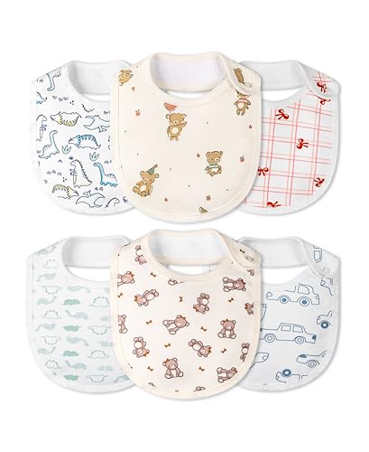 Image of Real Basics bib set of 6 for kids, 100% cotton, for new borns, girls and infants.(soft and absorbent /multicolour)