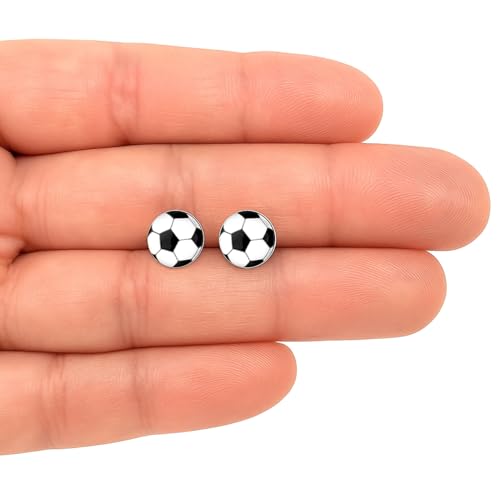 Soccer 925 Sterling Silver 7mm Stud Earrings, Dainty Piercing Jewelry4