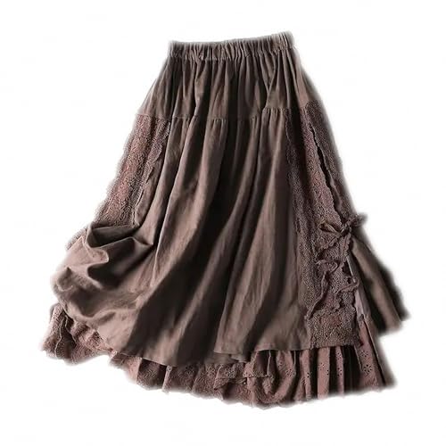 Vintage Embroidery Linen Cotton Long Skirts Women Summer Elastic High Waist Pleated Maxi Skirt Female A-Line Skirt