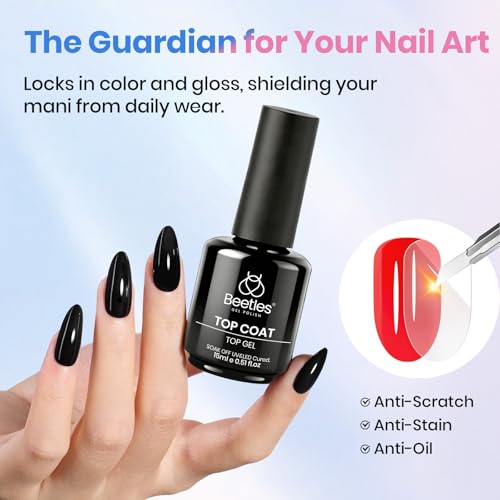 Image of Beetles 2 Pcs 15ml No Wipe Gel Top Coat and Base Coat Set - Shine Finish and Long Lasting Soak Off LED Nail Lamp Gel Base Top Coat Stay Lock Shine Duo Finish Nail Art Design Manicure Gifts for Women