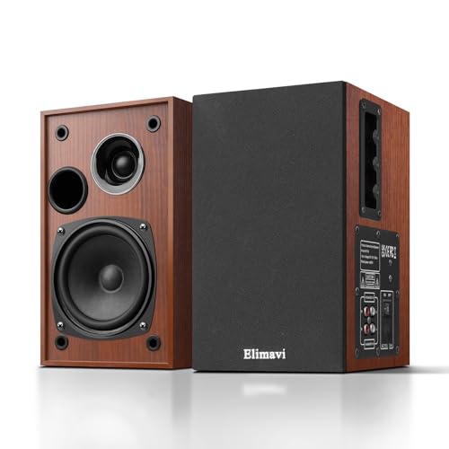 Elimavi Aktive Regallautsprecher 35W RMS, Ausgestattet mit 4 Zoll Woofer und 1 Zoll Tweeter, unterstützt Wandmontage, mit RCA-Eingang, kompatibel mit Fernsehern, PCs und Plattenspielern, Gelb