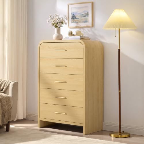 Image of Curved Drawer Dresser for Bedroom with 5 Drawers, 31'' Wide Chest of Drawer