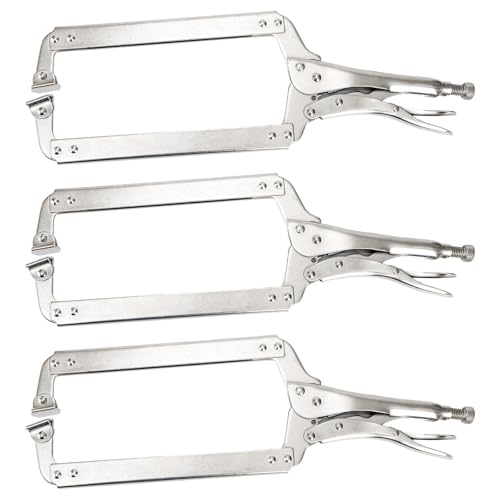 Image of Hiceeden 3 Pcs 18 Inch Deep C Clamp with Swivel Pads, Heavy Duty Welding Clamps Welding Pliers, Adjustable Locking Pliers for Woodworking, Electrician Maintenance, Welding