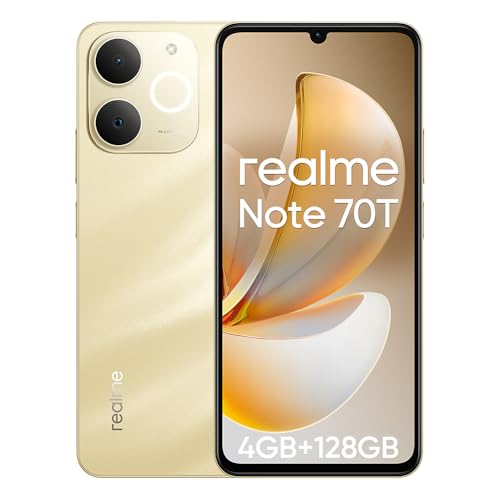 realme Note 70T Smartphone,Batería 6000mAh,4GB+128GB Telefono Movil,Protección ArmorShell,90Hz 6,74' Pantalla,Dual SIM Android 15,IP54,Dorado