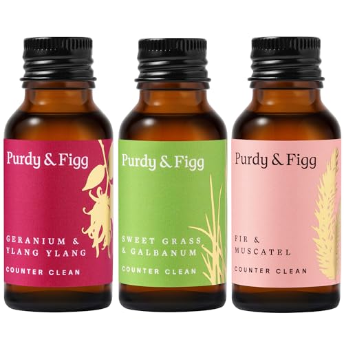 Purdy & Figg Seasonal Summer Mixed Refill Kit All-Purpose Cleaning Spray with Organic Essential Oils Natural & Non-Toxic Fir & Muscatel Geranium & Ylang Ylang Sweet Grass & Galbanum Scents