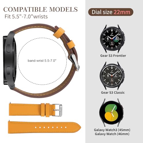 22mm Premium Italy Leather Watch Bands Compatible with Samsung Watch 3 45mm, Galaxy 46mm, Gear S3 Frontier, Quick Release Wear-resistant Leather Watch Straps Replacement Band for Women Men