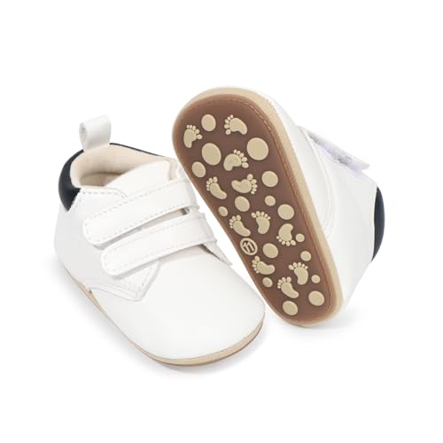 Image of HsdsBebe Baby Boys Girls Pu Leather Hard Bottom Walking Sneakers Toddler Rubber Sole First Walkers Infant Cartoon Slippers Crib Shoes